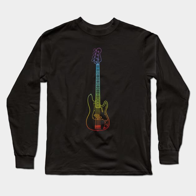 P-Style Bass Guitar Colorful Outline Long Sleeve T-Shirt by nightsworthy
